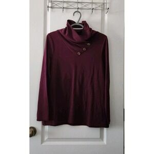 Chico's Women's Cowl Neck Long Sleeve Sweater Button Burgundy Rayon‎ Size M(8)